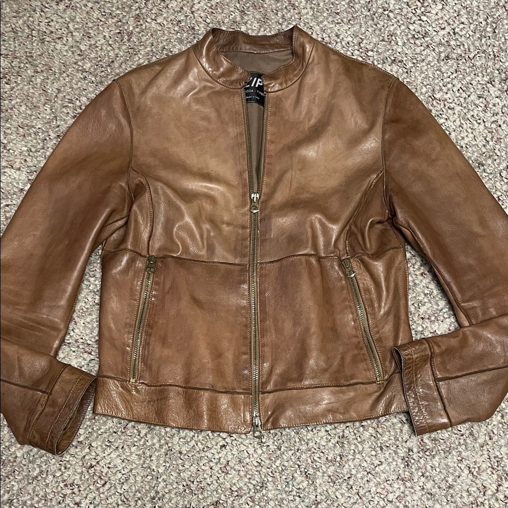 Vintage Italian made zip Brown Leather Jacket